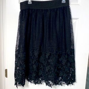 J Gee Black Lace Midi Lace Floral Crochet Boho Business Summer Casual Skirt